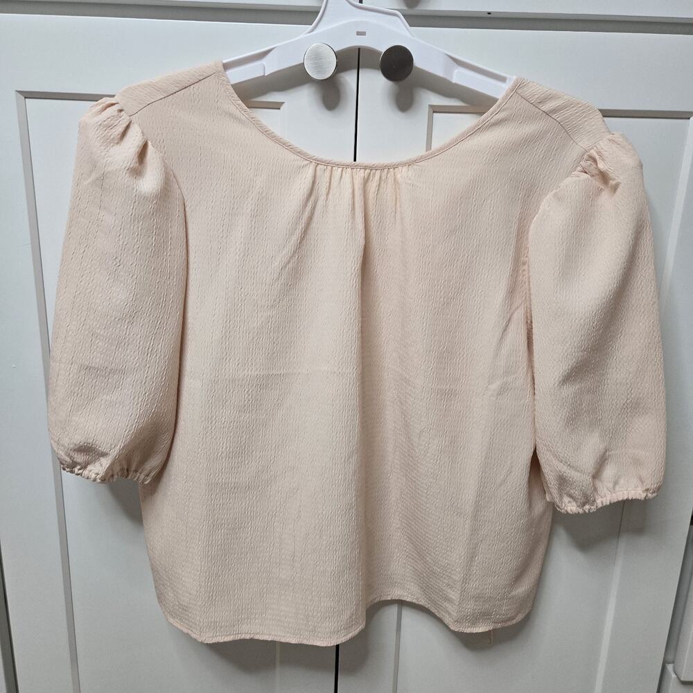Treasure &‎ Bond Blush Pink Puff Sleeve Blouse Medium Textured Short Sleeve Top